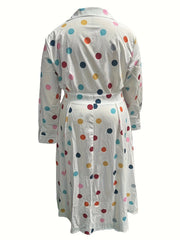  Colorful Dot Print Long Sleeve Maxi Shirt Dress