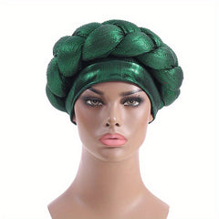 Braided Turban Cap Rhinestone Decor Elastic Head Wrap Bonnet