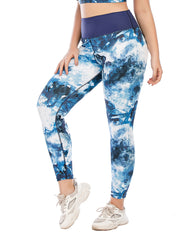 Marble Print Yoga Sports Leggings Plus Size with Pocket