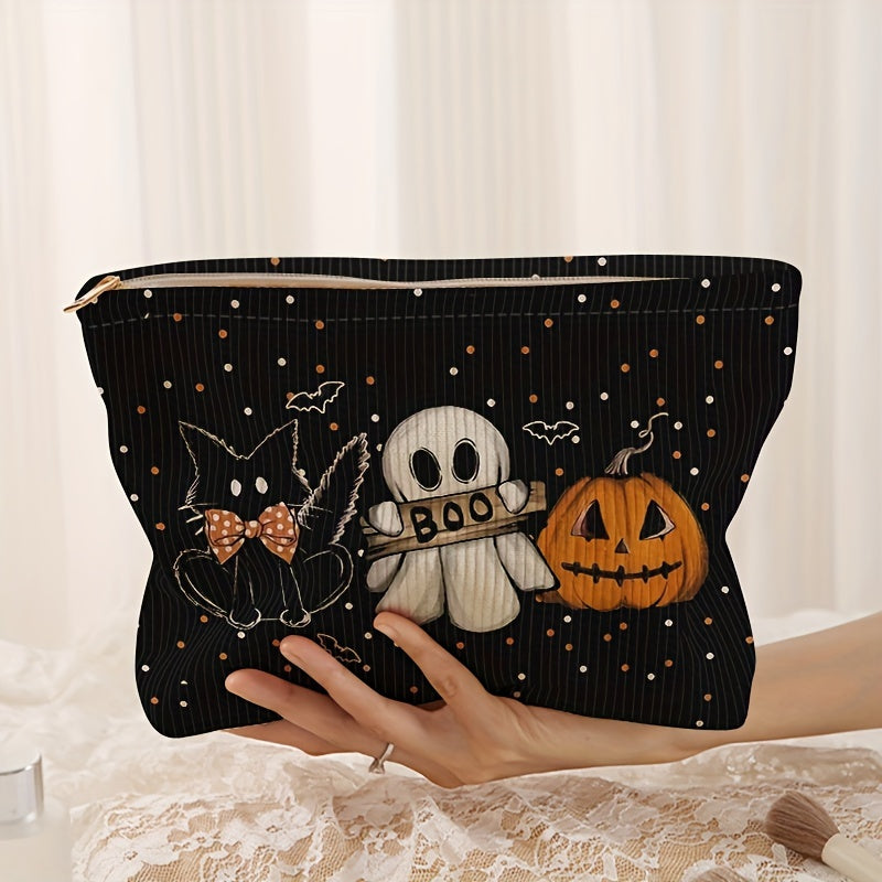 Cartoon Cat Corduroy Storage Bag for Halloween Makeup