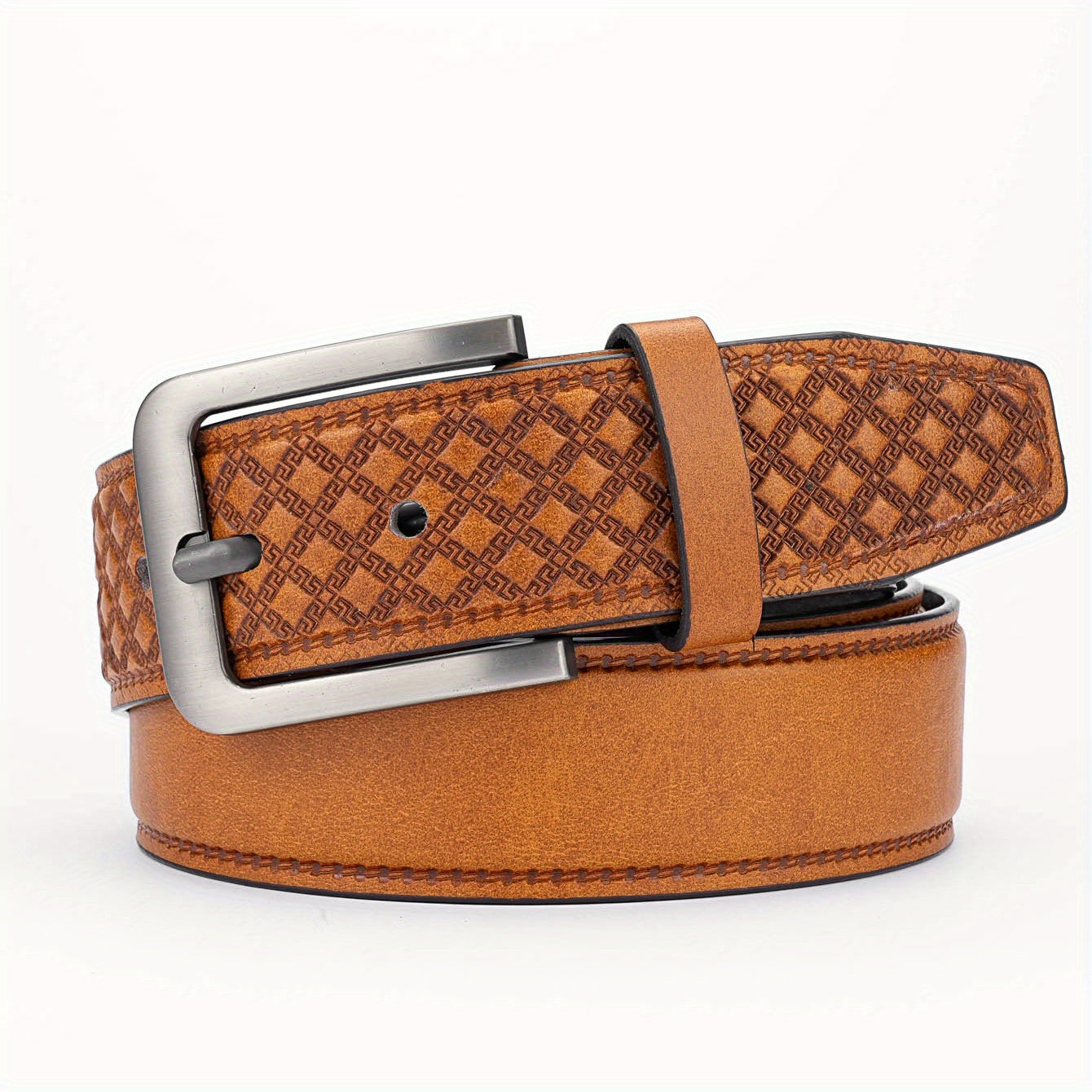 Alloy Pin Buckle PU Striped Belt for Men