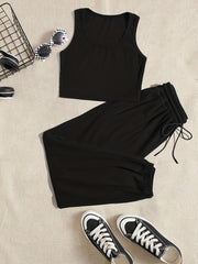 Casual Sporty Two-Piece Set Tank Top & Waist Pants