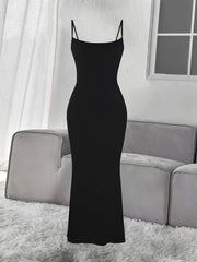 Ribbed Slip Lounge Dress Crew Neck Spaghetti Strap Home Dress