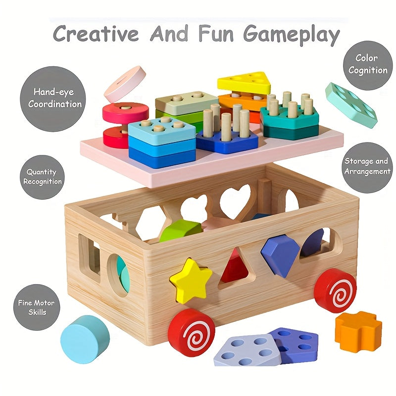 HIBOBI 12 Hole Colorful Column Toy with 3D Blocks