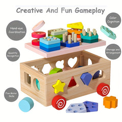 HIBOBI 12 Hole Colorful Column Toy with 3D Blocks
