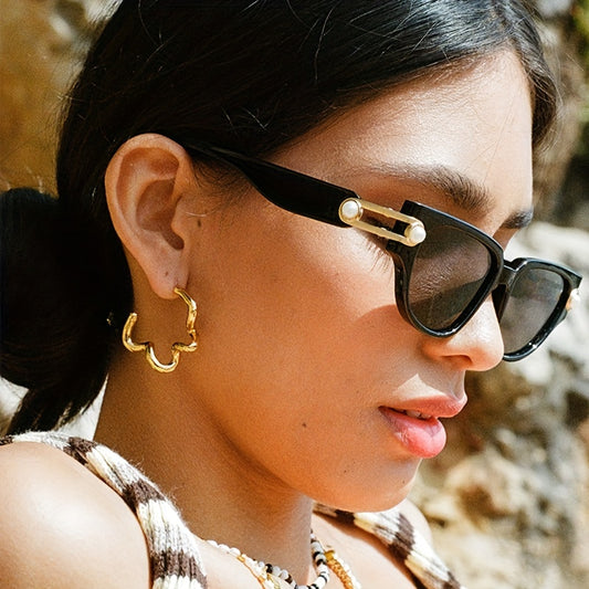 Pearl Decor Cat Eye Sunglasses Wrap Around Eyewear