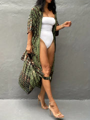 Boho Kimono Tie Dye Stripe Print Batwing Sleeve Cover Up