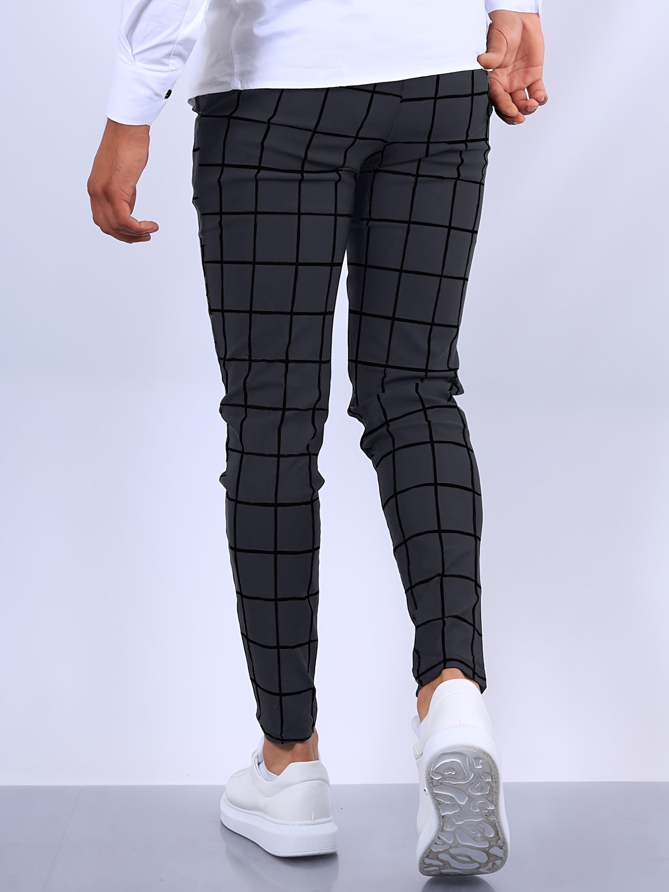Slim Fit Plaid Slacks Men s Casual Vintage Style Slightly Stretch Dress Pants