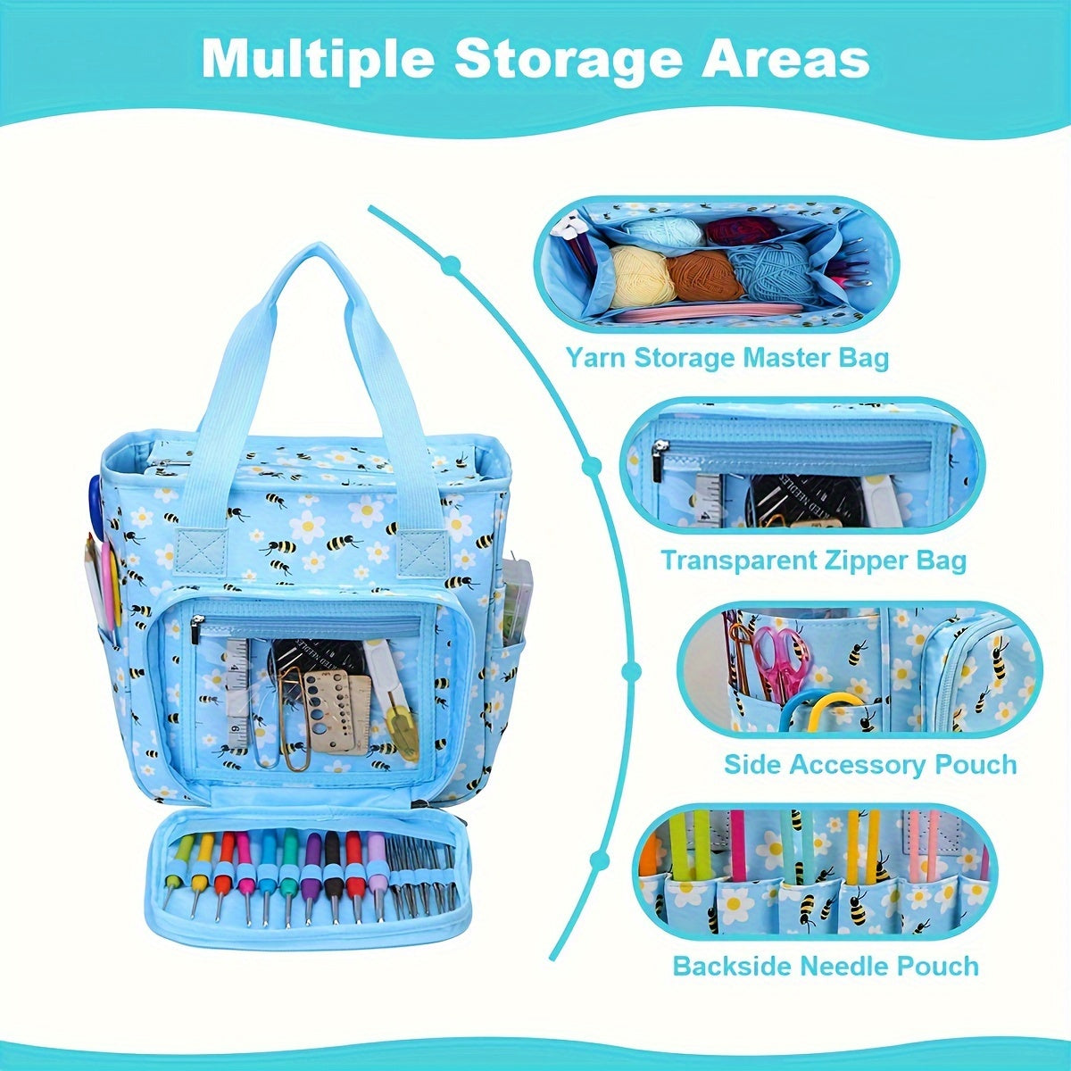 Craft Woven Storage Bag Large Capacity Tote for Work Picnic Travel