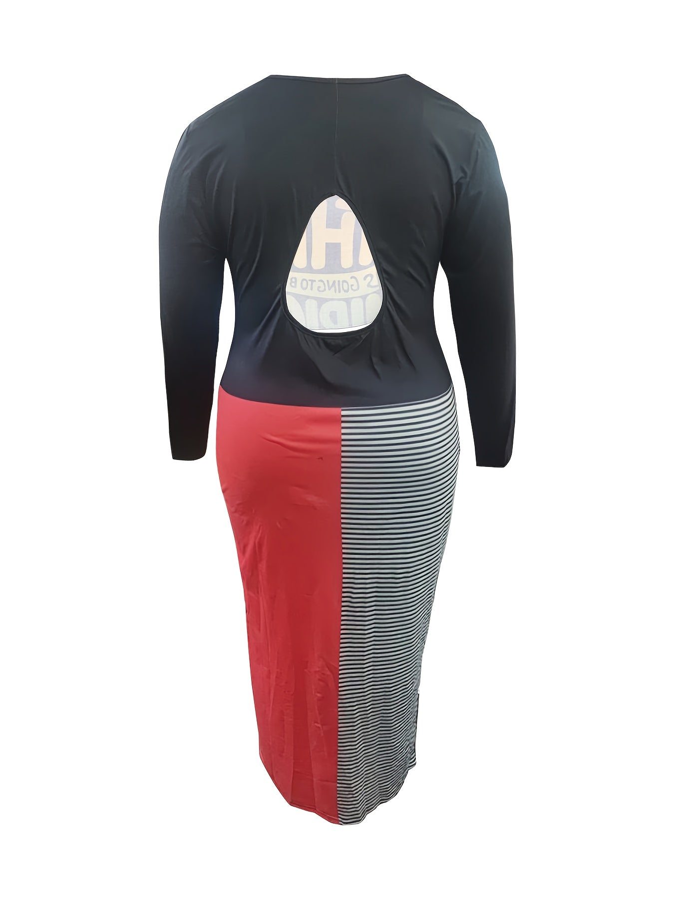  Colorblock Stripe & Letter Print Bodycon Midi Dress