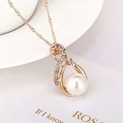 Zirconia Bridal Jewelry Set Necklace & Earrings Faux Pearls Anniversary Gift