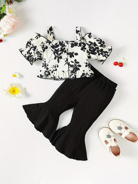 Baby Girls Floral Print Off Shoulder Top & Pants Set
