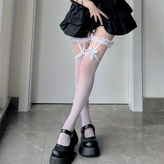 Girls Lace Bowknot Fishnet Stockings Breathable Sheer Socks