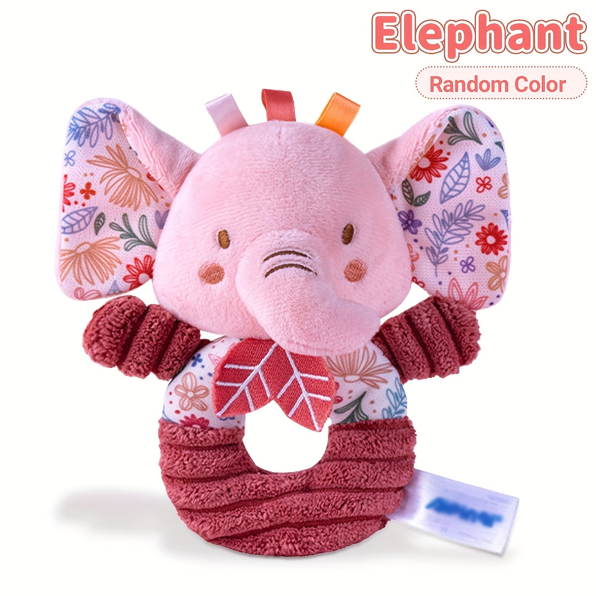 Soft Plush Elephant & Rabbit Rattle Toys Pink Floral Pattern Hand Shakers