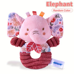 Soft Plush Elephant & Rabbit Rattle Toys Pink Floral Pattern Hand Shakers