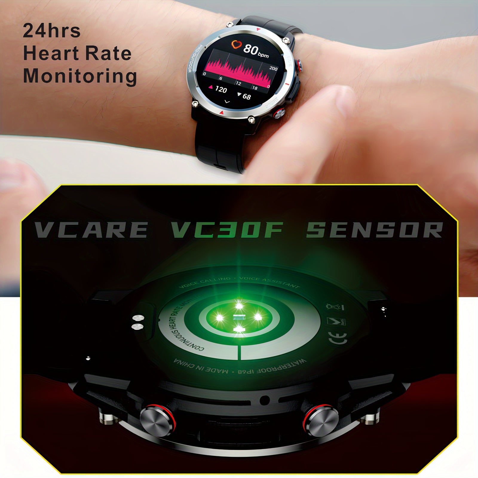 Round Smart Watch Silicone Band Full Touch Screen Wireless Calling Waterproof