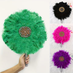 Colorful Plush Fan Inlaid Rhinestone Large Round Faux Feather Fan