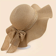 Floppy Ruffles Bowknot Sun Hat Frayed Brim Sun Hat