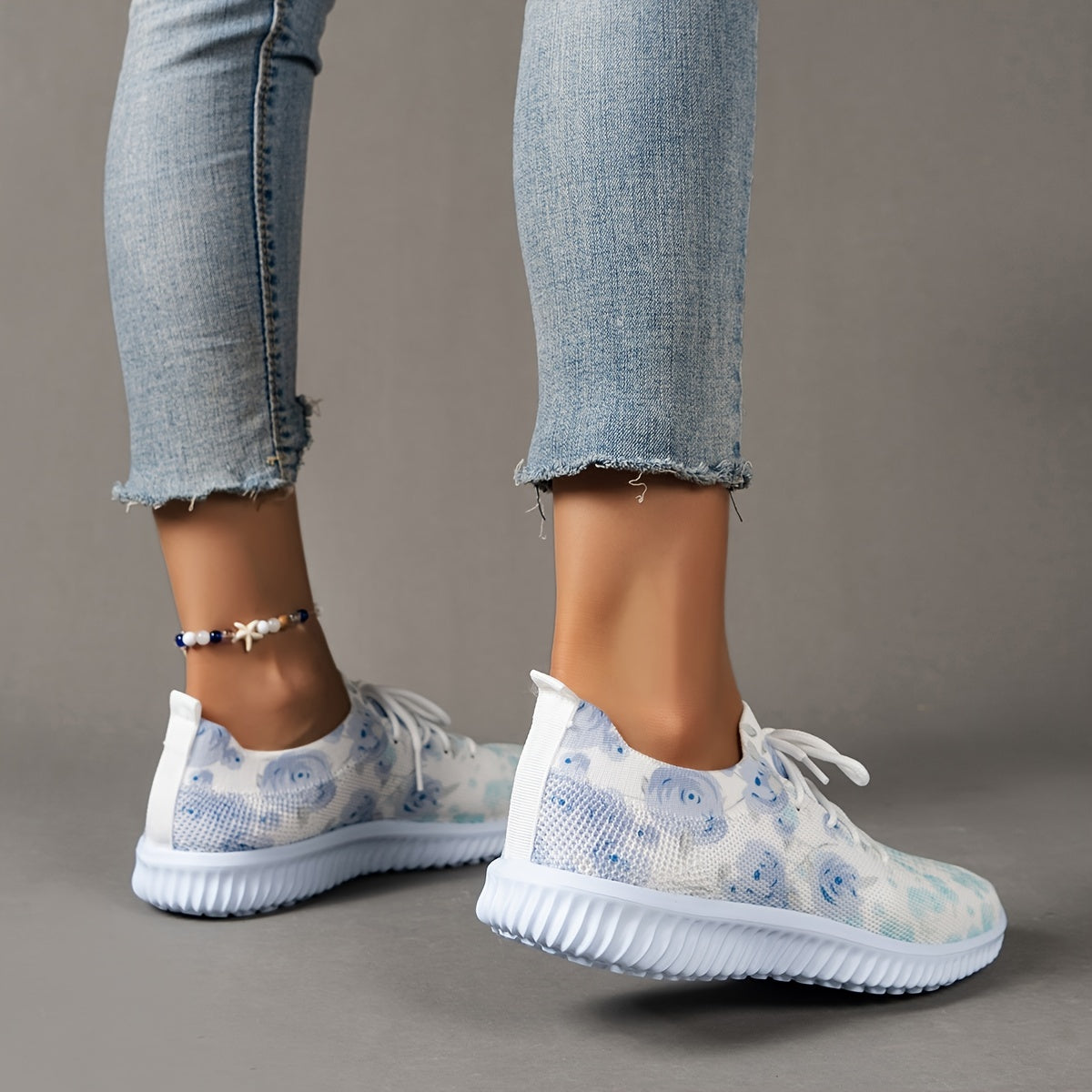 Floral Pattern Sneakers Women's Casual Low Top Running Trainers