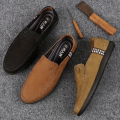 LAORENTOU Men's Leather Loafer Shoes Lightweight Wear resistant Walking Shoes