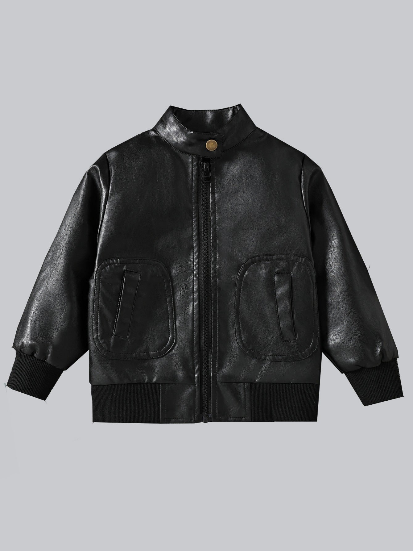 Boy's Fashionable Stand Collar Leather Jacket