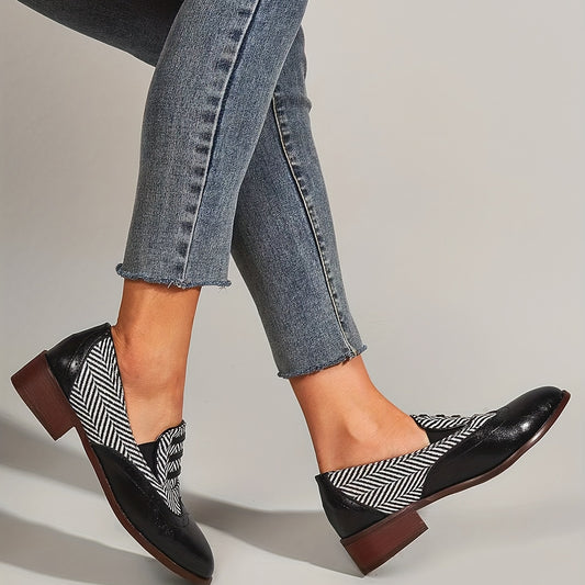 Women's Retro Brogues Low Heels Slip On Shoes