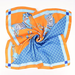 Horse Print Square Scarf Block Bandana Satin Shawl Silk Neckerchief
