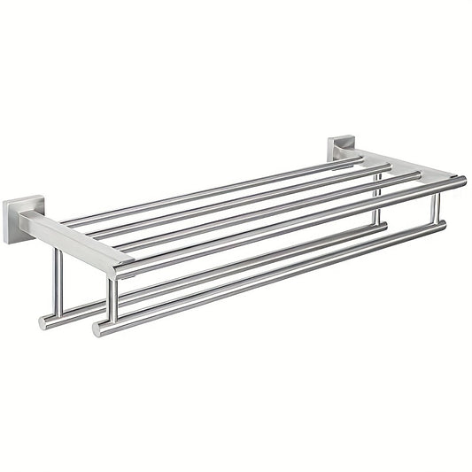 Stainless Steel Towel Shelf with Two Towel Bars for Bathroom Storage