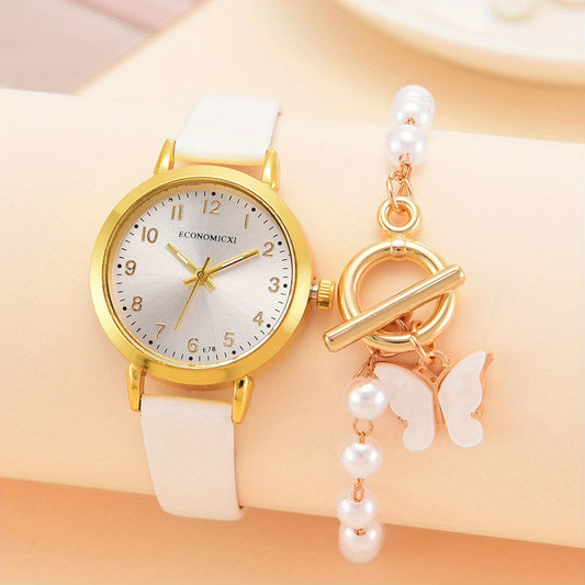 5pcs Casual High School Students Number Shell Band Quartz Watch