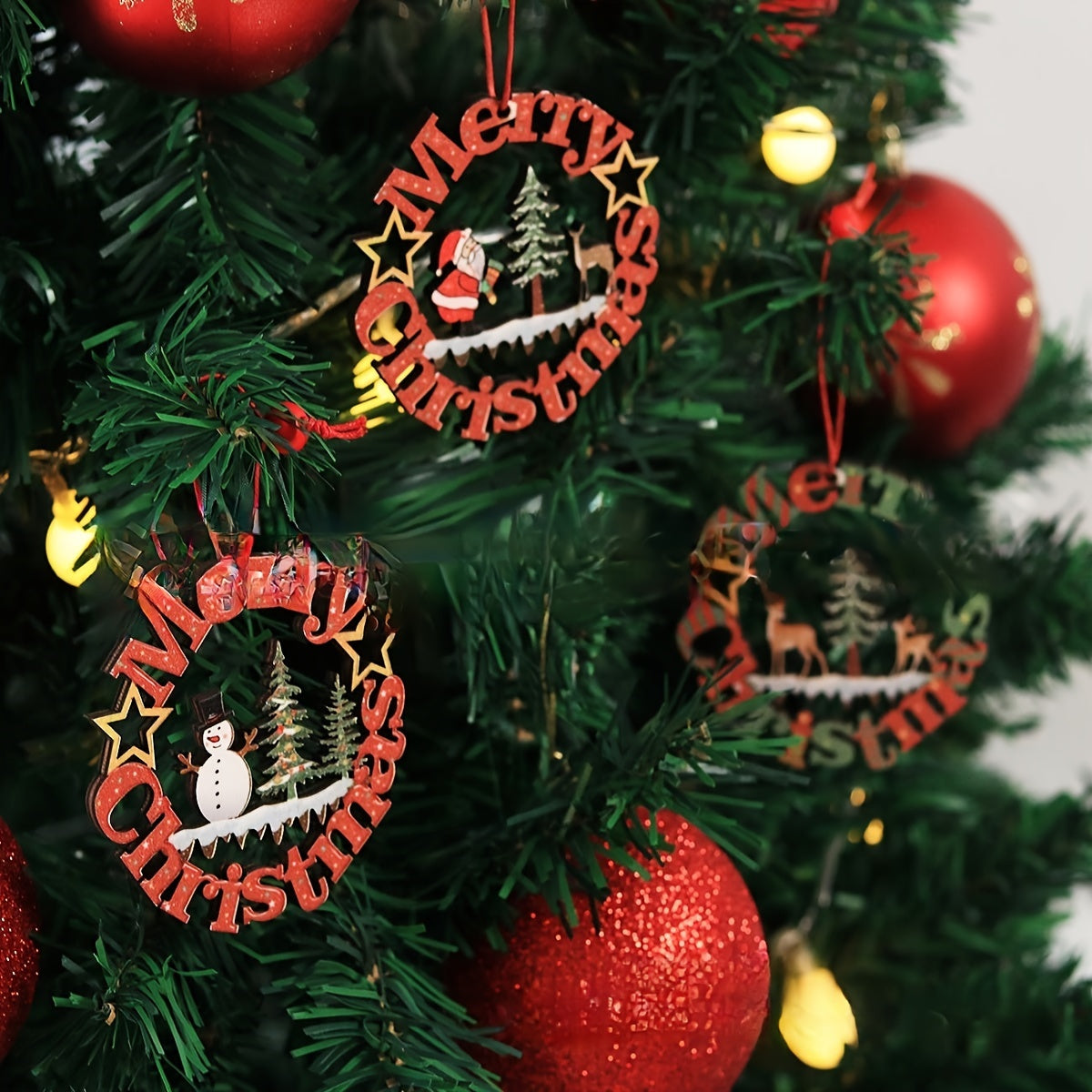 12pcs Christmas Wooden Decoration Pendant Party Supplies