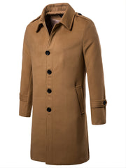 Men's Lapel Long Trench Coat Casual Windproof Jacket