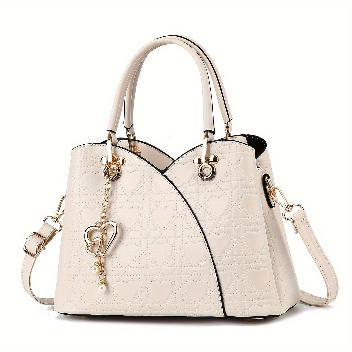 Heart Pattern PU Handbag with Zip Closure for Daily Commute