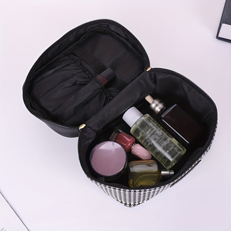 Plaid Handheld Cube Travel Cosmetics Wash Bag Canvas Portable Storage Bag
