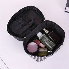 Plaid Handheld Cube Travel Cosmetics Wash Bag Canvas Portable Storage Bag