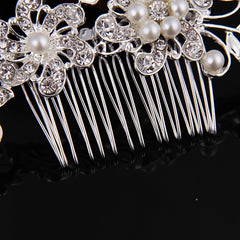 Silver Faux Pearl Crystal Wedding Hair Comb Headband