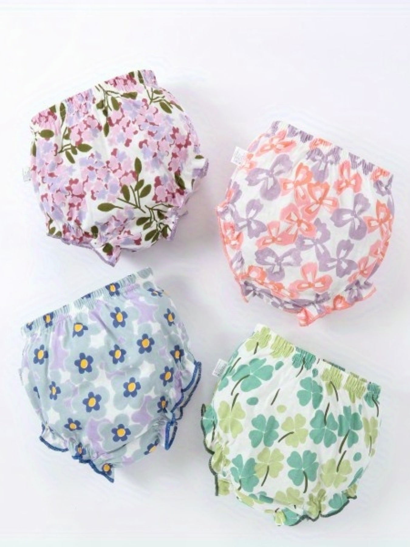 4pk Girls Triangle Panties Floral Print Elastic Waist Underwear Kids Clothes
