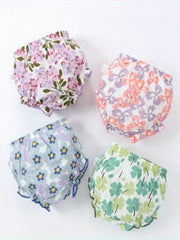 4pk Girls Triangle Panties Floral Print Elastic Waist Underwear Kids Clothes