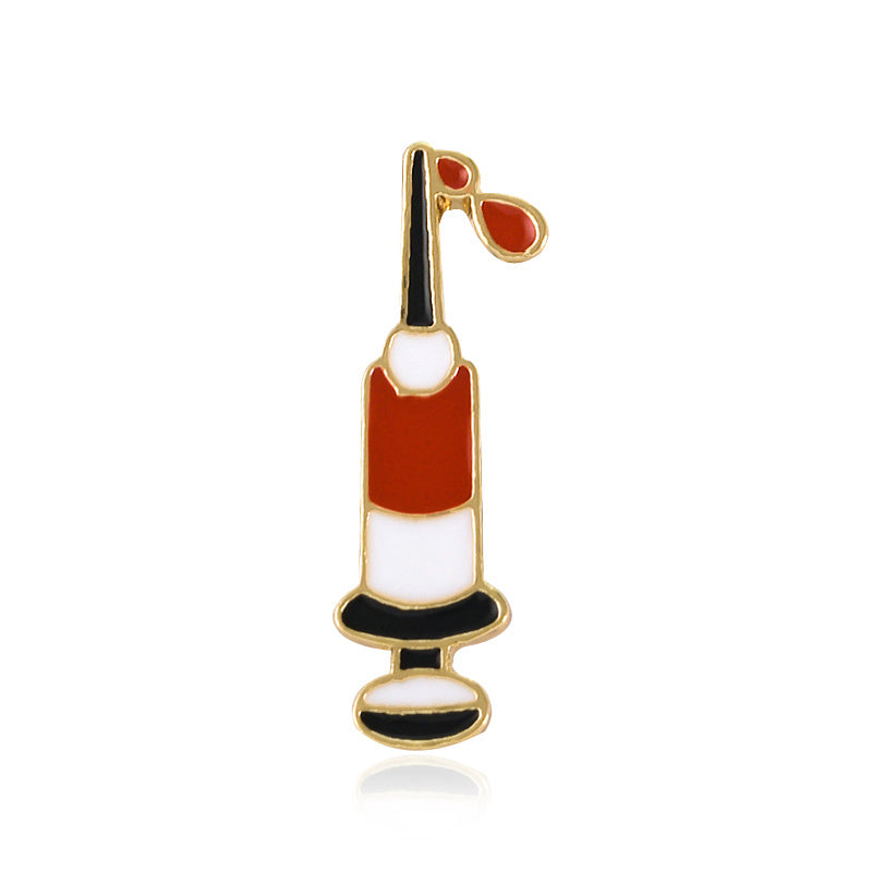Red Syringe Brooch Zinc Alloy Medical Pin