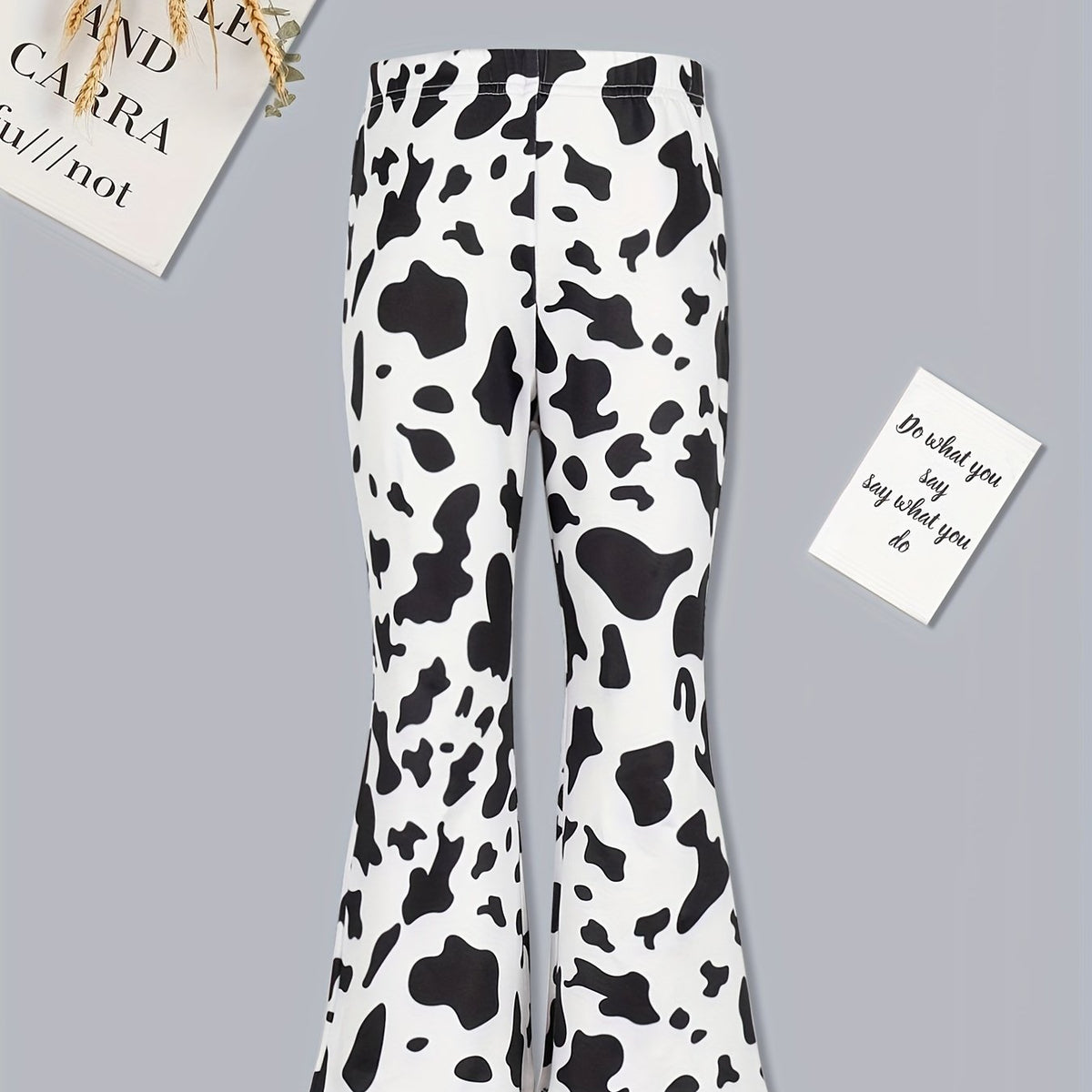 Teen Girls Milk Cow Print Flare Leg Pants
