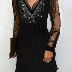  Sequin Mesh Lantern Sleeve Bodycon Party Dress