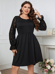  Long Sleeve Lace Crew Neck Ball Gown