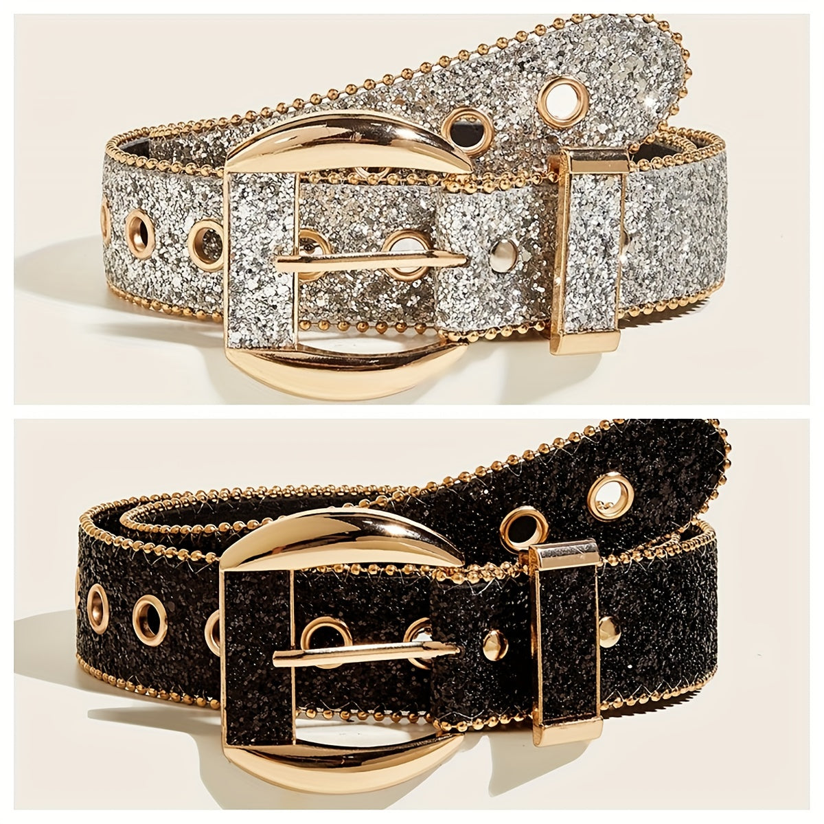 Punk Sequin Glitter Belt Eyelet Hollow Out Hip Hop Belt Unisex
