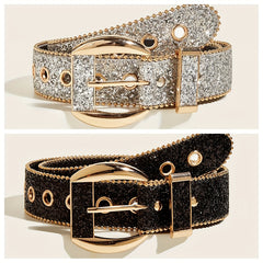 Punk Sequin Glitter Belt Eyelet Hollow Out Hip Hop Belt Unisex
