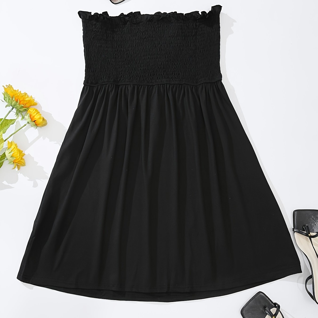 Solid Off Shoulder Strapless Dress Plus Size Women's Medium Stretch Casual