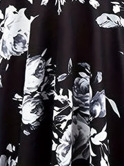 Floral Print Ruched Cap Sleeve V Neck A line Dress