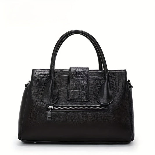 Women's Leather Handbag Solid Zipper Closure Tote