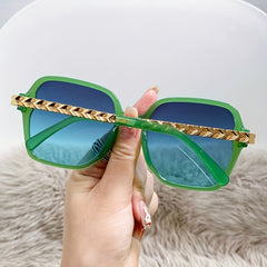 Y2K Square Frame Sunglasses Gradient Lens Chevron Temple Glasses