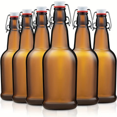 6pcs Amber Glass Beer Bottle 16oz Flip Top Lid, Brewing Storage Kombucha