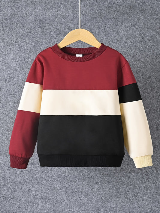 Boys Block Pullover Sweatshirt Long Sleeve Crew Neck Tops