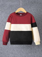 Boys Block Pullover Sweatshirt Long Sleeve Crew Neck Tops